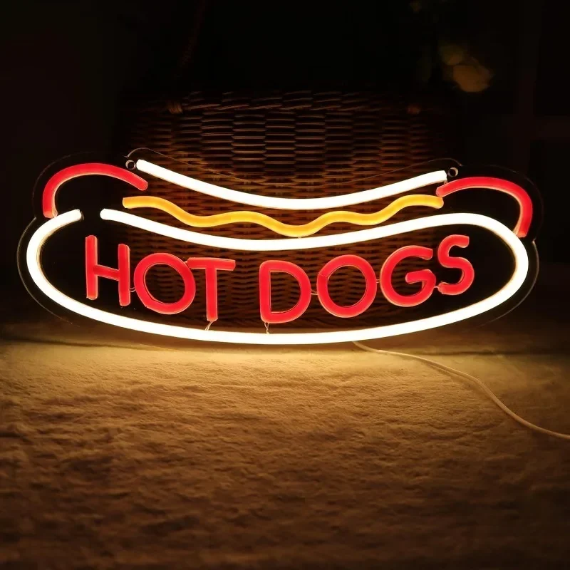 HOT DOGS Neon Sign LED Business Neon Light Signs for Hot Dogs Store Fast Food Shops Led Art Wall Hanging Decorative Lights