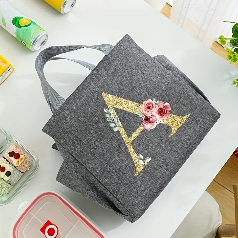 A~N Letter Printed Nylon Lunch Bag With Zipper Waterproof Insulation Bag Ice Bag Suitable For Men & Women's Work Picnic Travel