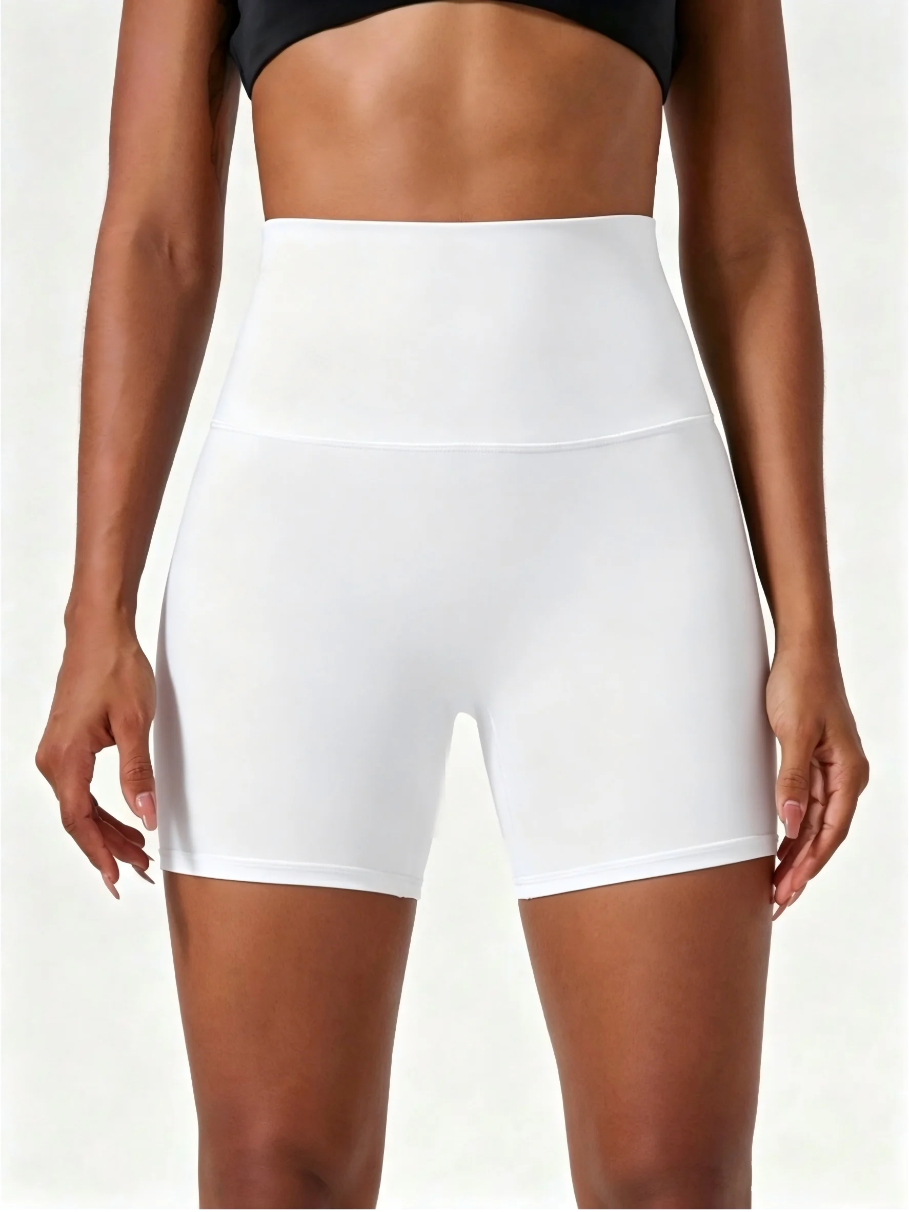Summer New Nude Feel Sports Shorts Women High Elastic Waist Hip Lift Fitness Shorts Daily Casual Gym Workout Active Bottoms