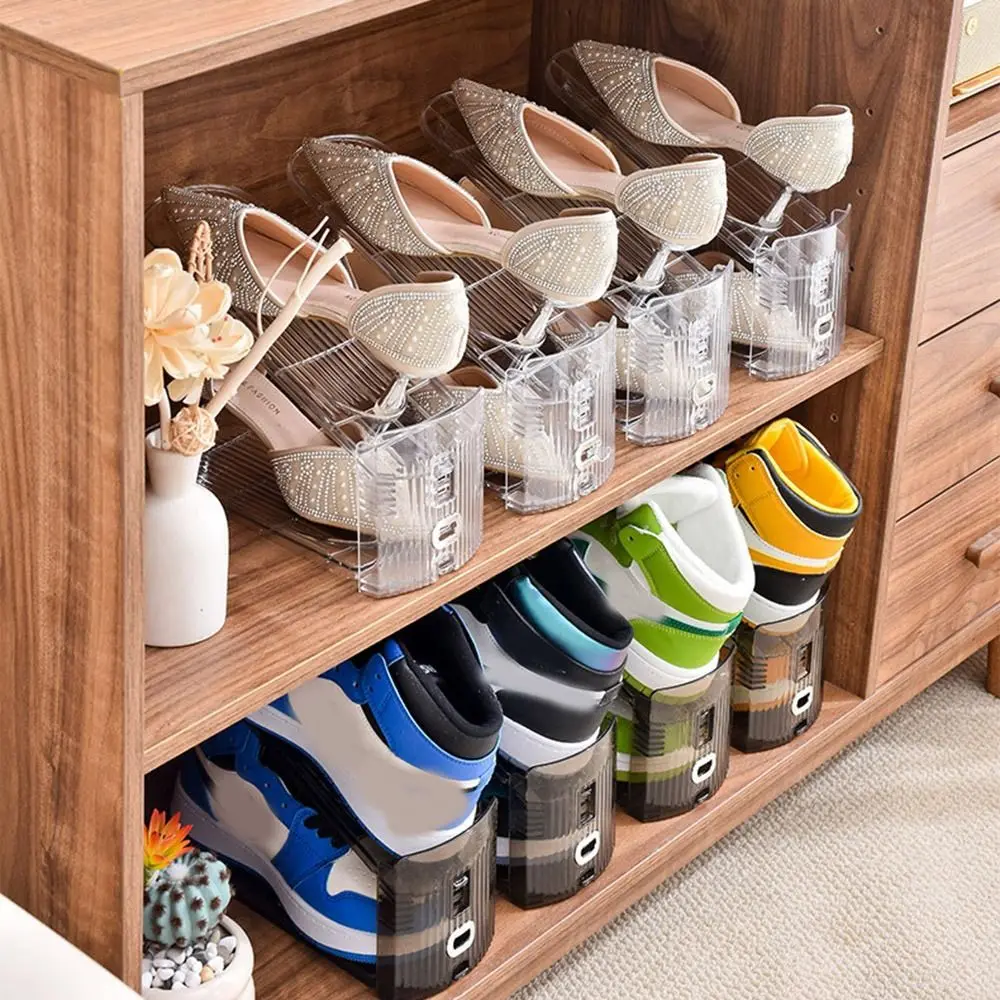 

2Pcs Transparent Double Layer Shoe Rack Anti-slip Space Saving Shoes Storage Rack Adjustable Heights Plastic Shoe Holder Cabinet