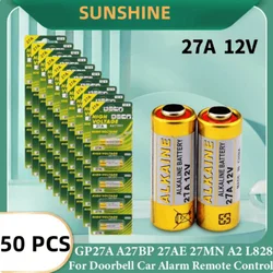 50PCS 12V A27 27A G27A MN27 MS27 L828 alkaline battery V27GA ALK27A A27BP K27A dry battery  toy doorbell alarm remote control