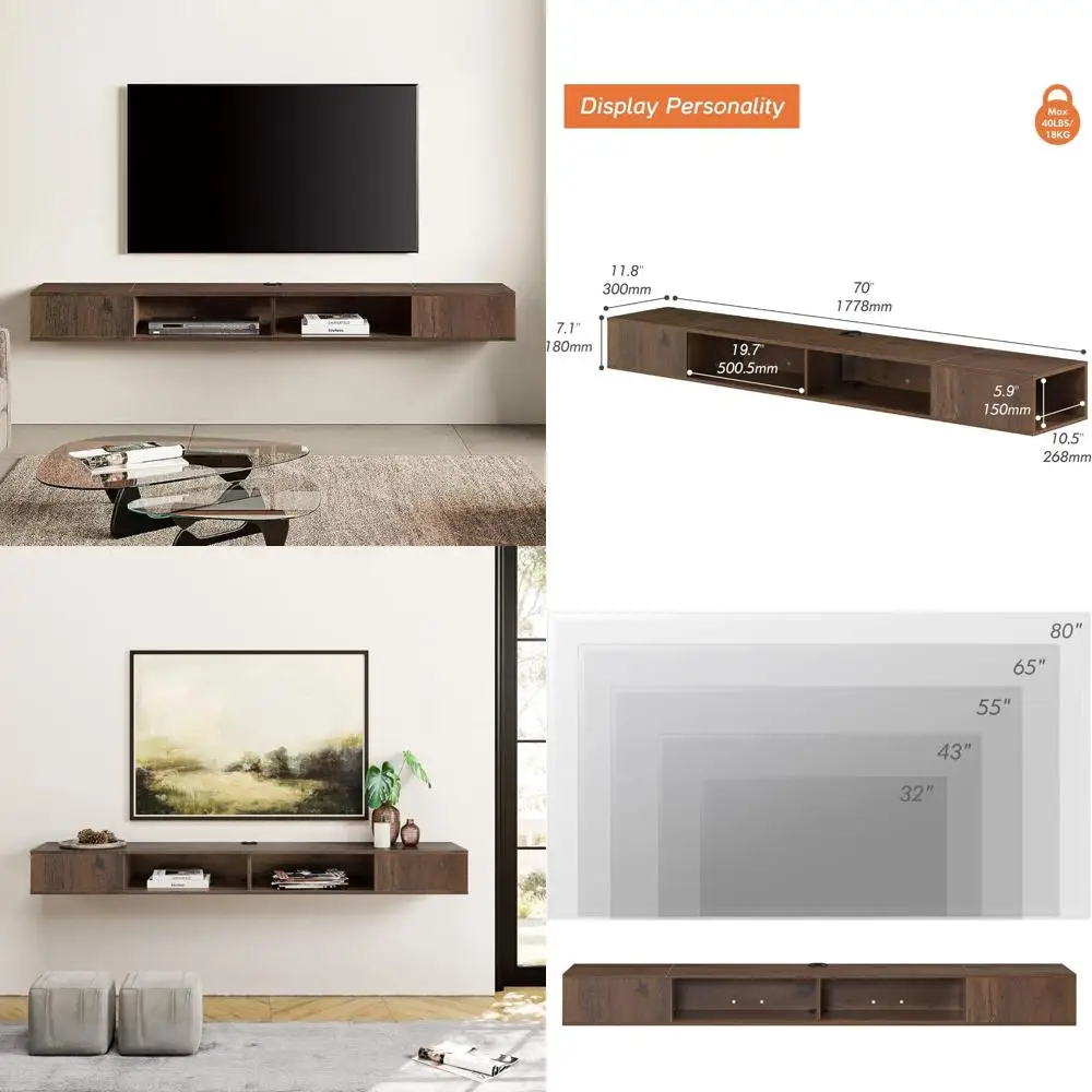 

Wall-Mounted TV Stand with LED Lights for 65-75 Inch TVs, Floating Shelf Under TV Cabinet, Entertainment Center Media Console