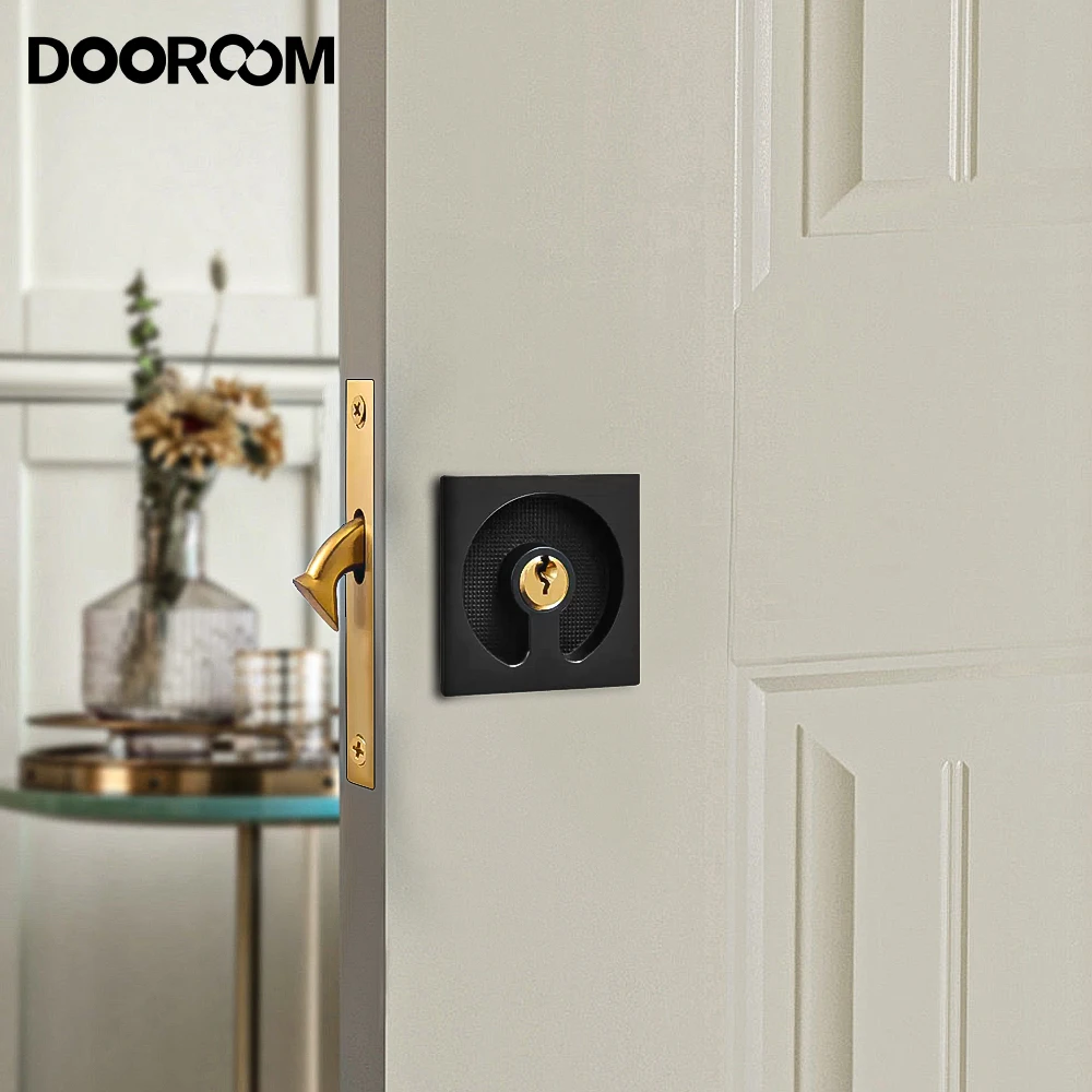 DOOROOM Sliding Door Lock Kitchen Bathroom Sliding Door Double Hook Lock Embedded Hidden Sliding Wooden Door Anti-theft DoorLock