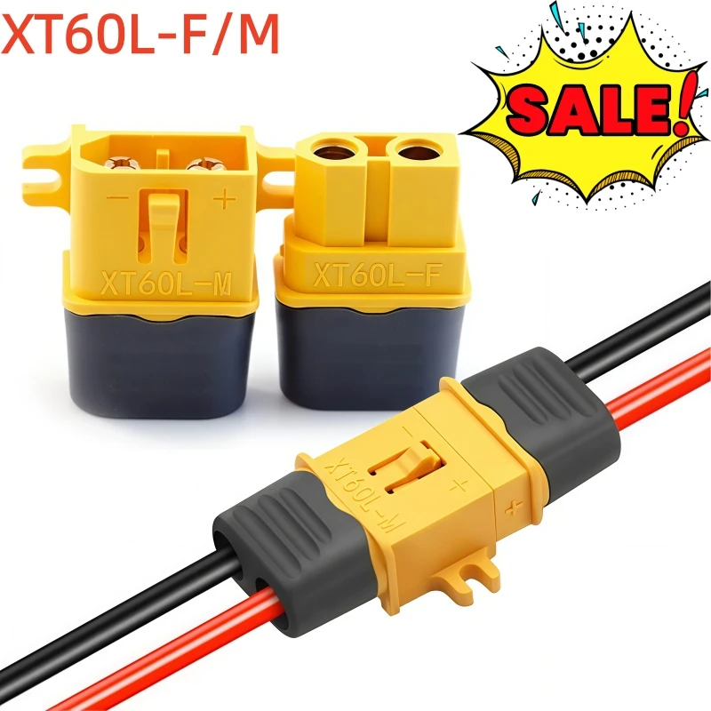XT60L-F/M Latch Lock Connector With Cable 20A RC Lipo Battery Plug Brass Gold Plated XT60L Male Female for RC Drone Aircraft Car