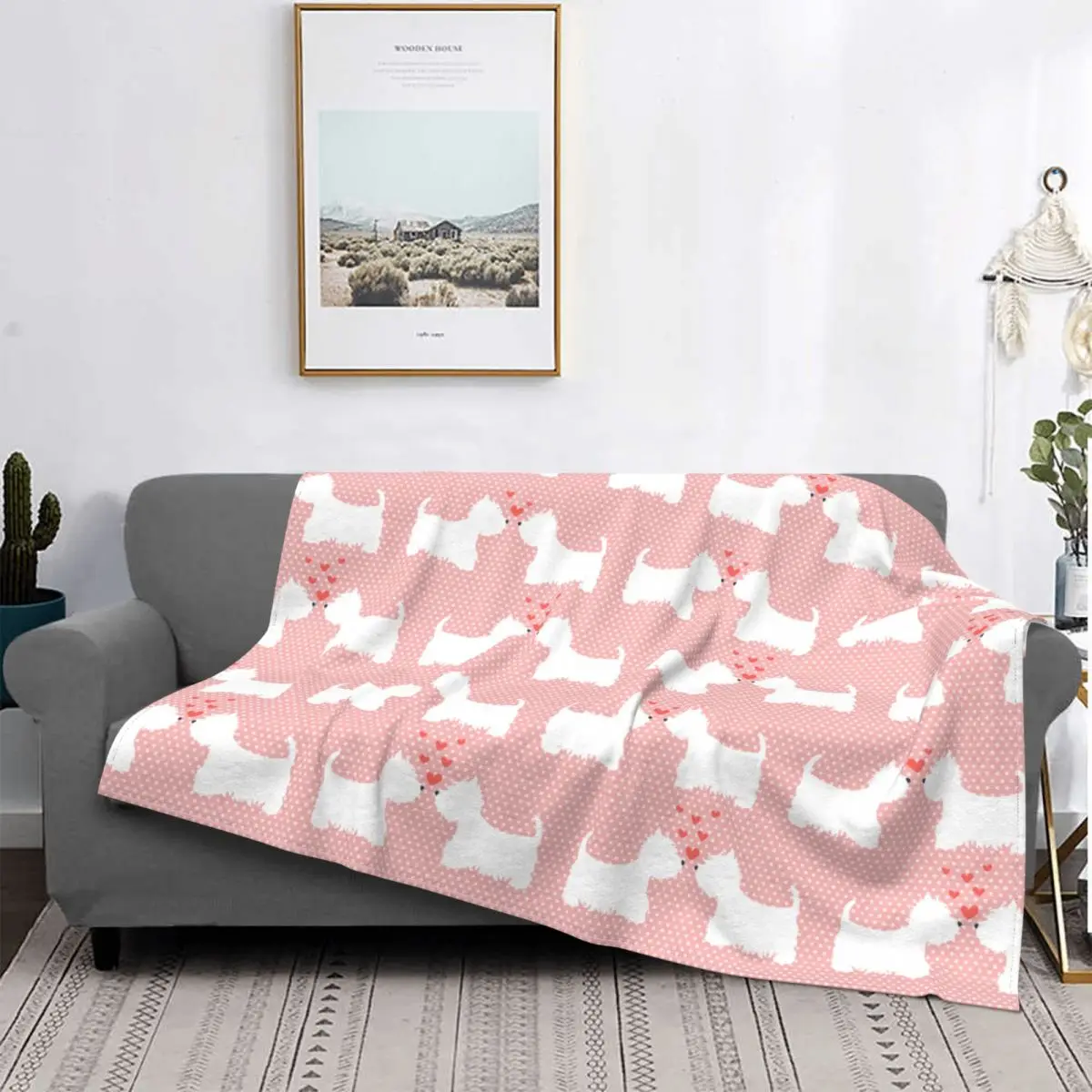 

Pink Westie West Highland Terrier Blanket Fleece All Season Dog Multi-function Warm Throw Blankets for Home Car Rug Piece