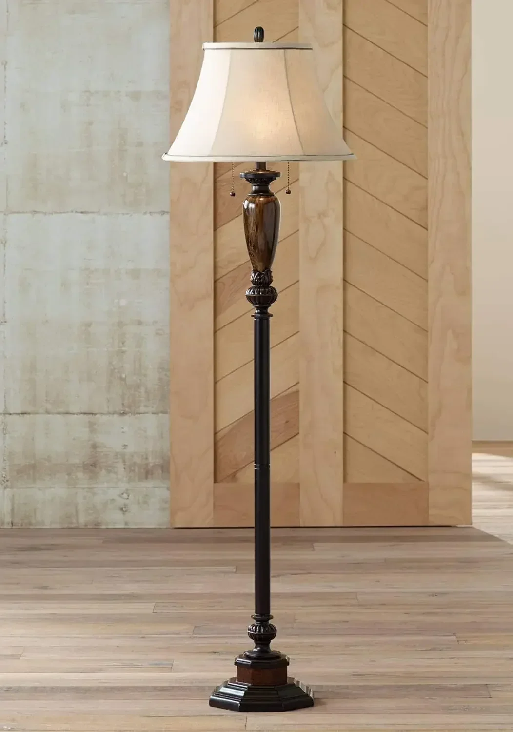 Floor Lamp Standing Bronze Metal Faux Marble Ivory Linen Shade For Living Room Bedroom Office Home