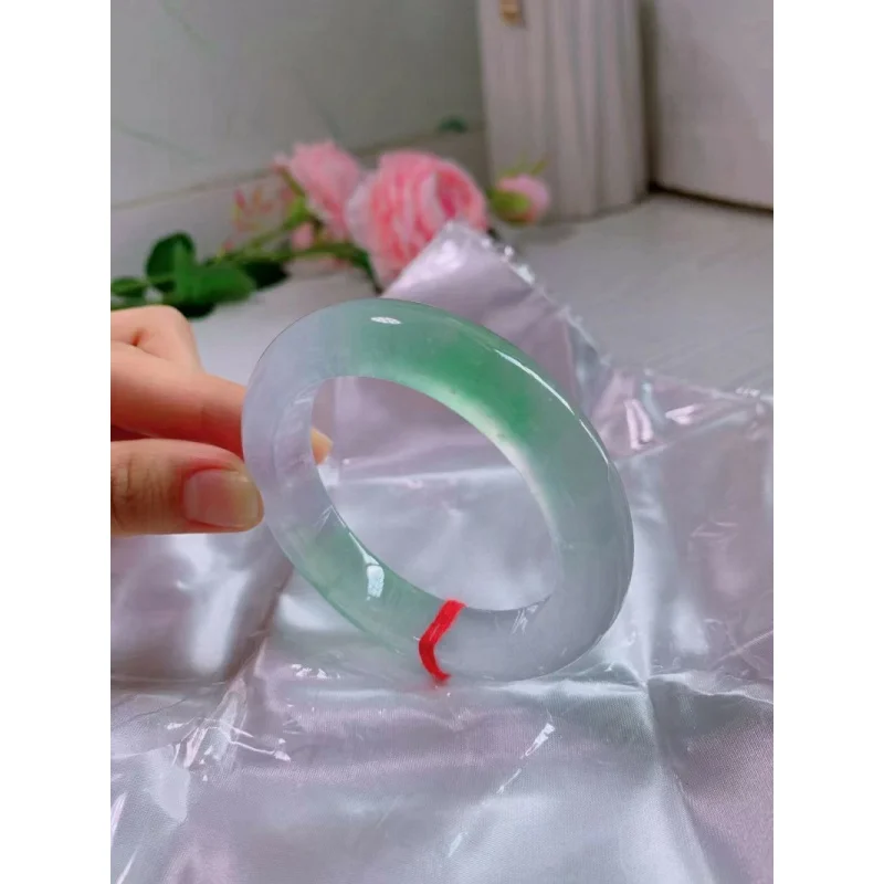 Myanmar Ice-like Floating Green Flower Bracelet round Bar Clear Water Mine Timber Positive Ring Jade Bracelets Pendant for