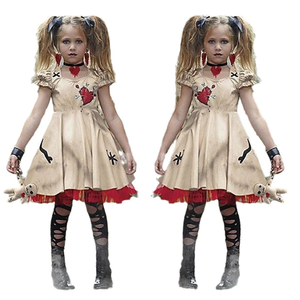 Halloween Girl\'s Costume Voodoo Doll Costumes for Adults&Child Fancy Cosplay Mini Dress 100CM-150CM