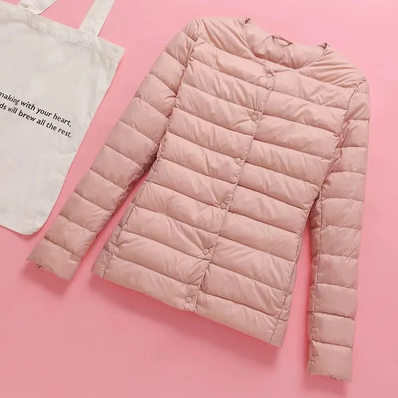 Chaqueta de plumón delgada ultraligera para mujer, abrigo de plumón de pato blanco cálido con capucha corta, otoño e invierno, 90%