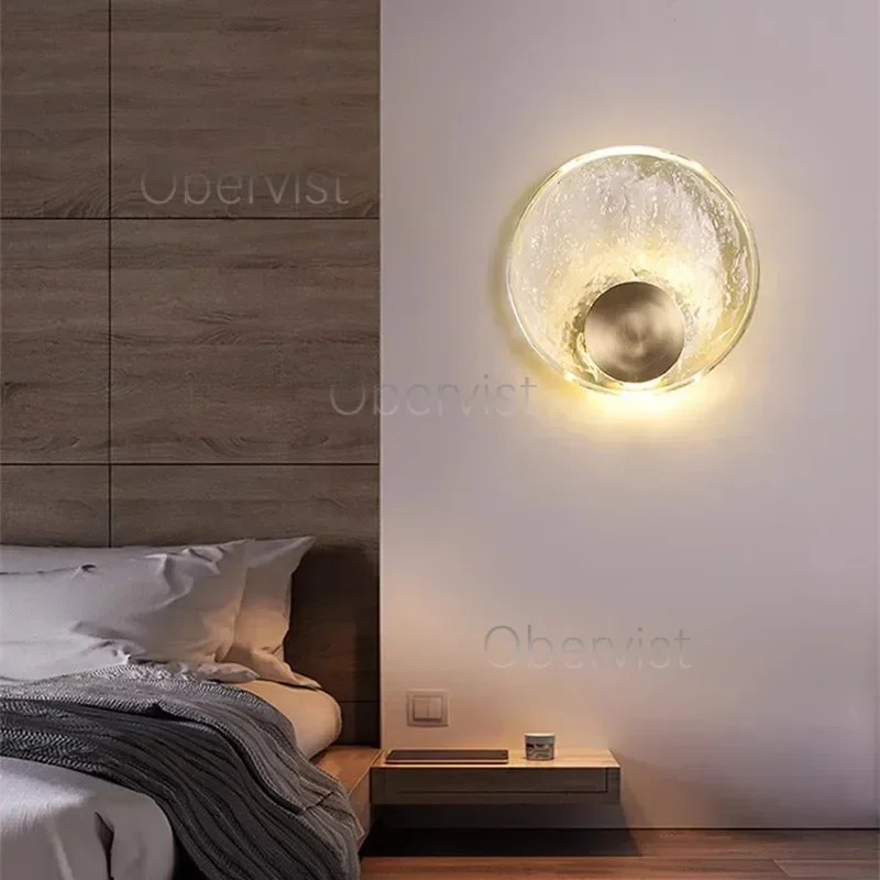 

Nordic Crystal Wall Light Circle Glass Lampshade Designer Bedroom Kitchen Bar Minimalist House Decoration Luxury Bedside Lamp