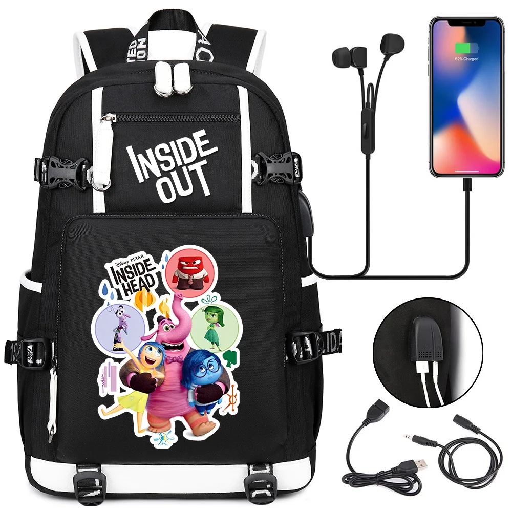 

Disney Inside Out School Backpack Knapsack Rucksack Travel Bags Large Waterproof Multifunction USB Charging Backpacks