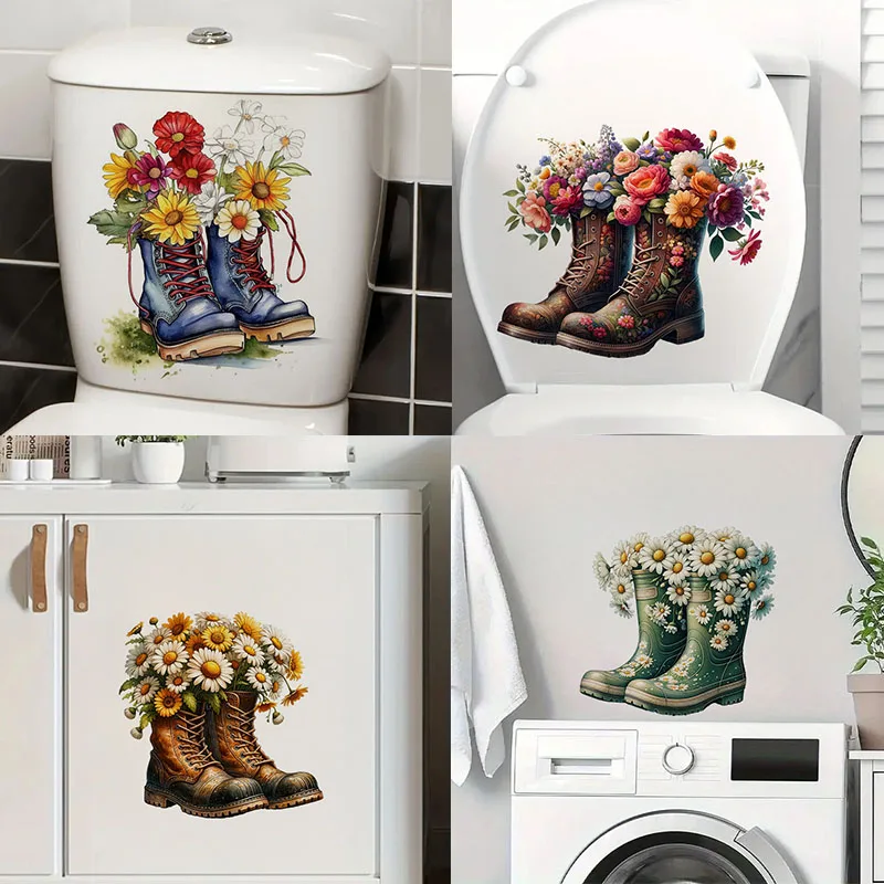 

Floral Boots Self-Adhesive Wall Decal - Removable, Reusable PVC Sticker for Kitchen & Living Room Decor