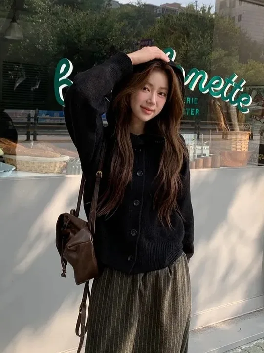 سترة نسائية أنيقة بغطاء للرأس بأزرار علوية مقاس صغير Sli Age-Defng سترة طويلة Sve ملابس خارجية للخريف Jaet #3