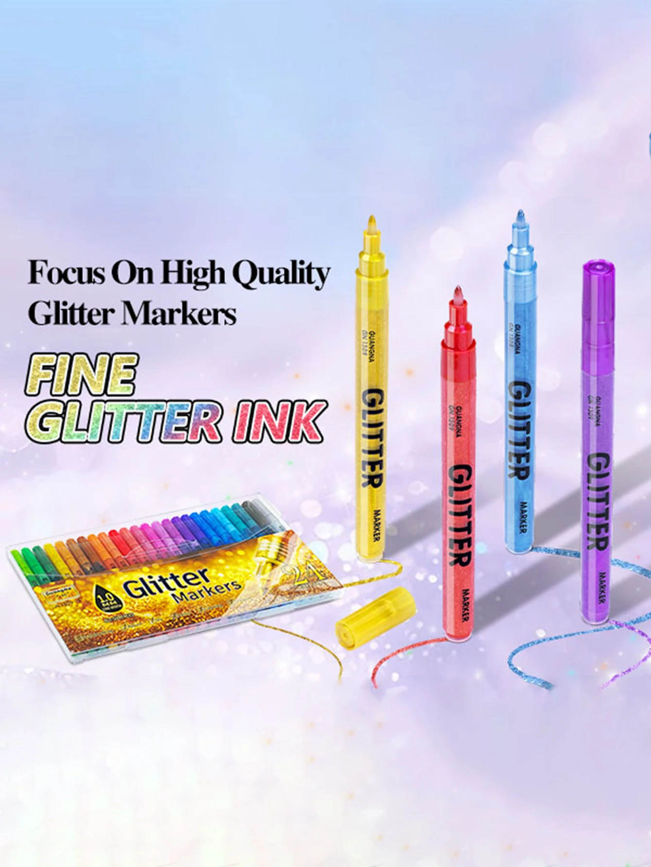 24-Farben 1,0mm Stiftspitze Glitzermarker, Leuchtende Farben mit Mischbarem Aquarellstift, Unverzichtbar für Buchskizzen und Zeichnungen – Detail 1