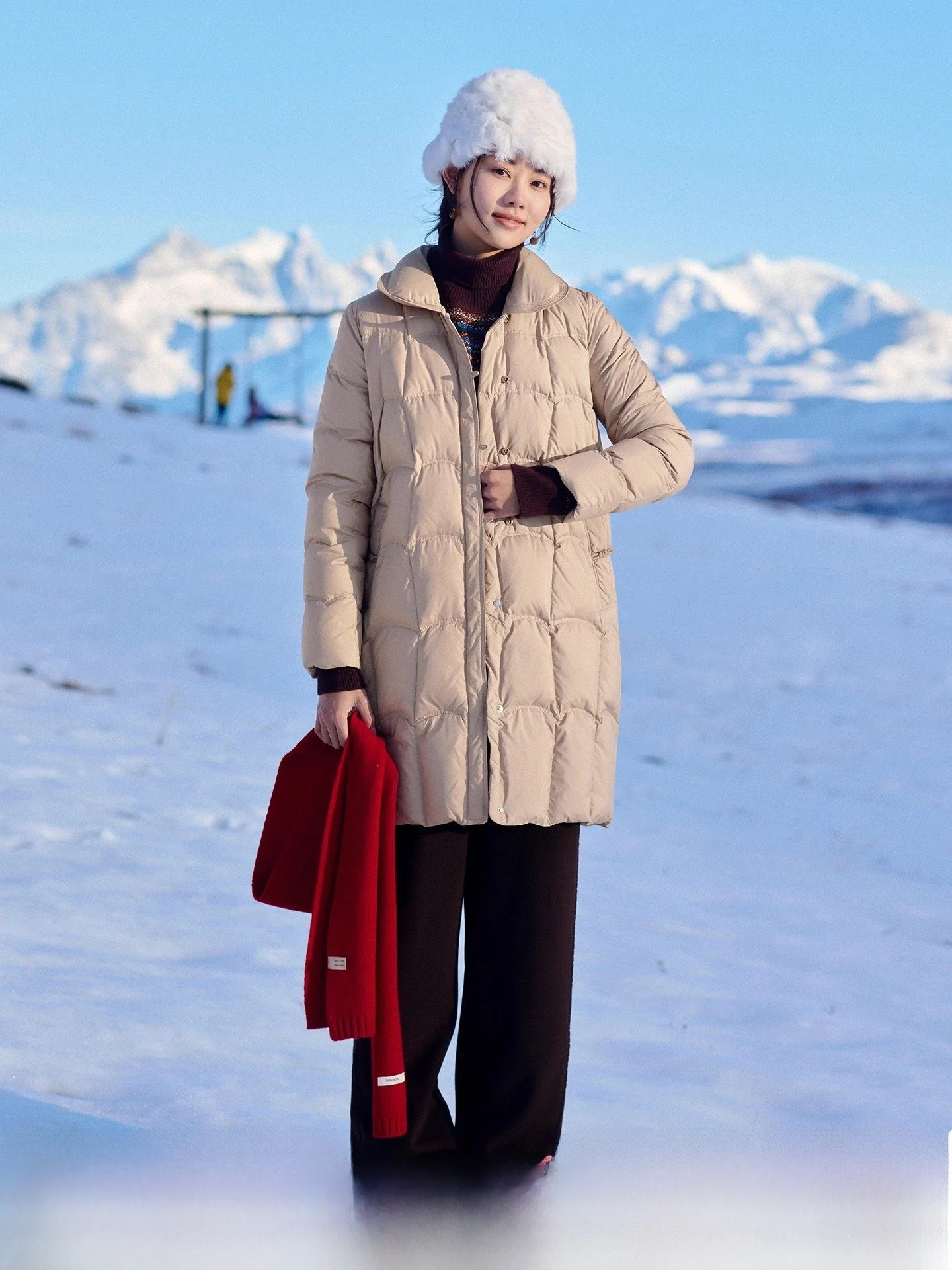 

Khaki White Duck down Jacket Women's Mid-Length Design Winter Outerwear Casual Style 90% down Filling Warm And Stylish