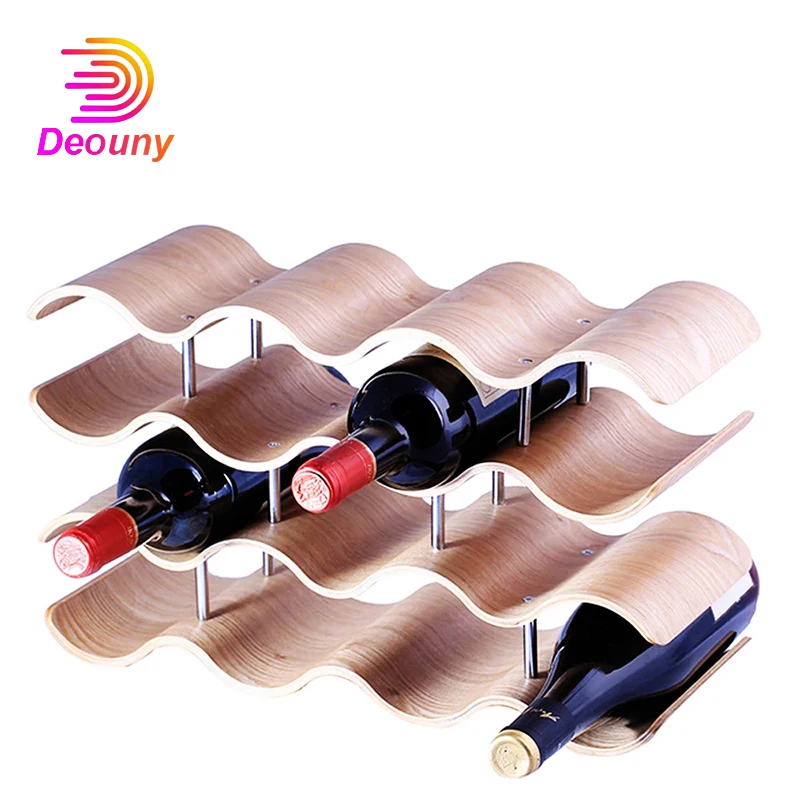 DEOUNY Home Hotel Bar Wooden Wine Bottle Holder Creative Wavy Solid Wood Wine Rack 2/3/4 Layers Barware