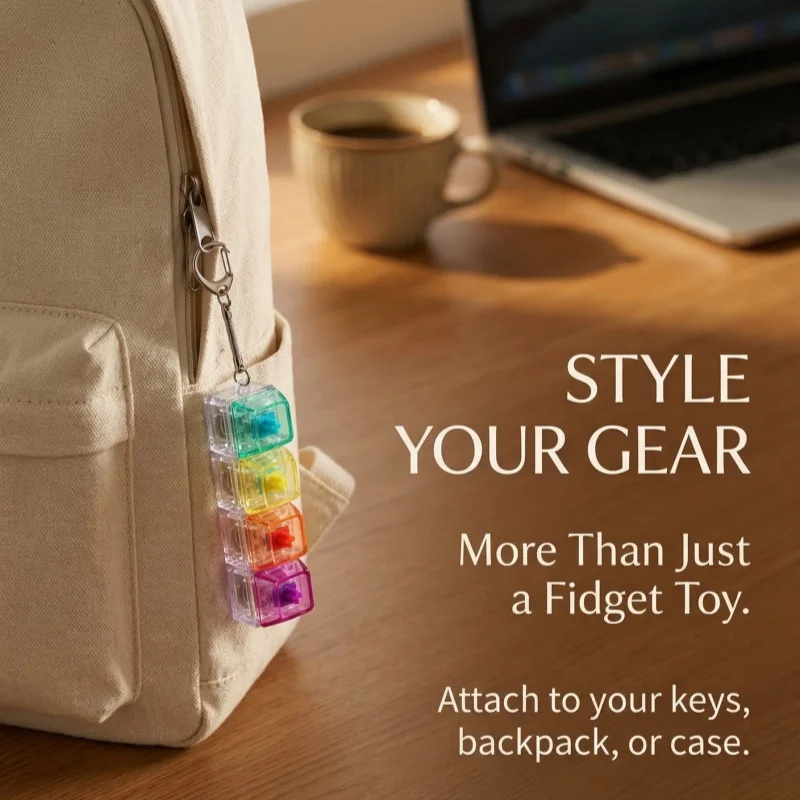 Transparent RGB Clicker Keychain Fidget Pad 4-Button Tactile Feedback Stress Relief Mini Light-Up Gadget Desk Accessory Gift view 3