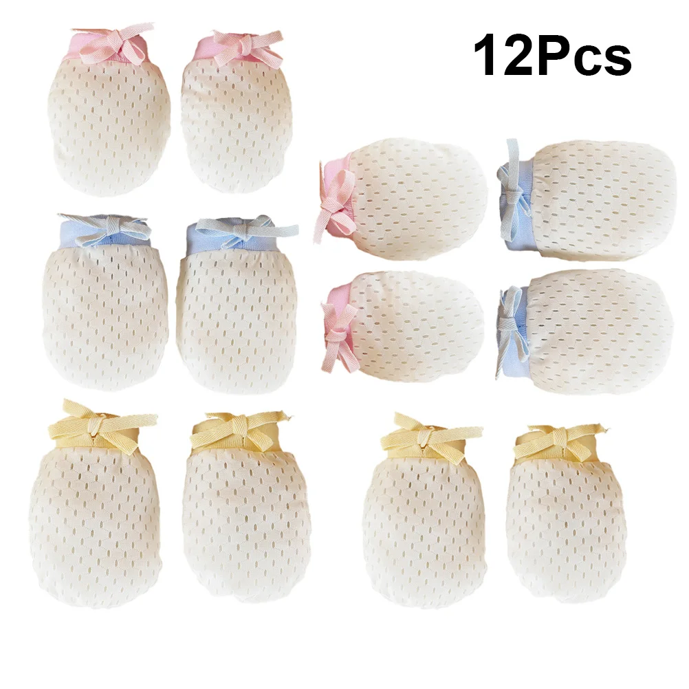 6 أزواج من القفازات المضادة للخدش، حماية لحديثي الولادة من القطن قابلة للتنفس، قفازات مريحة لحديثي الولادة بعمر 0-1 سنة #6