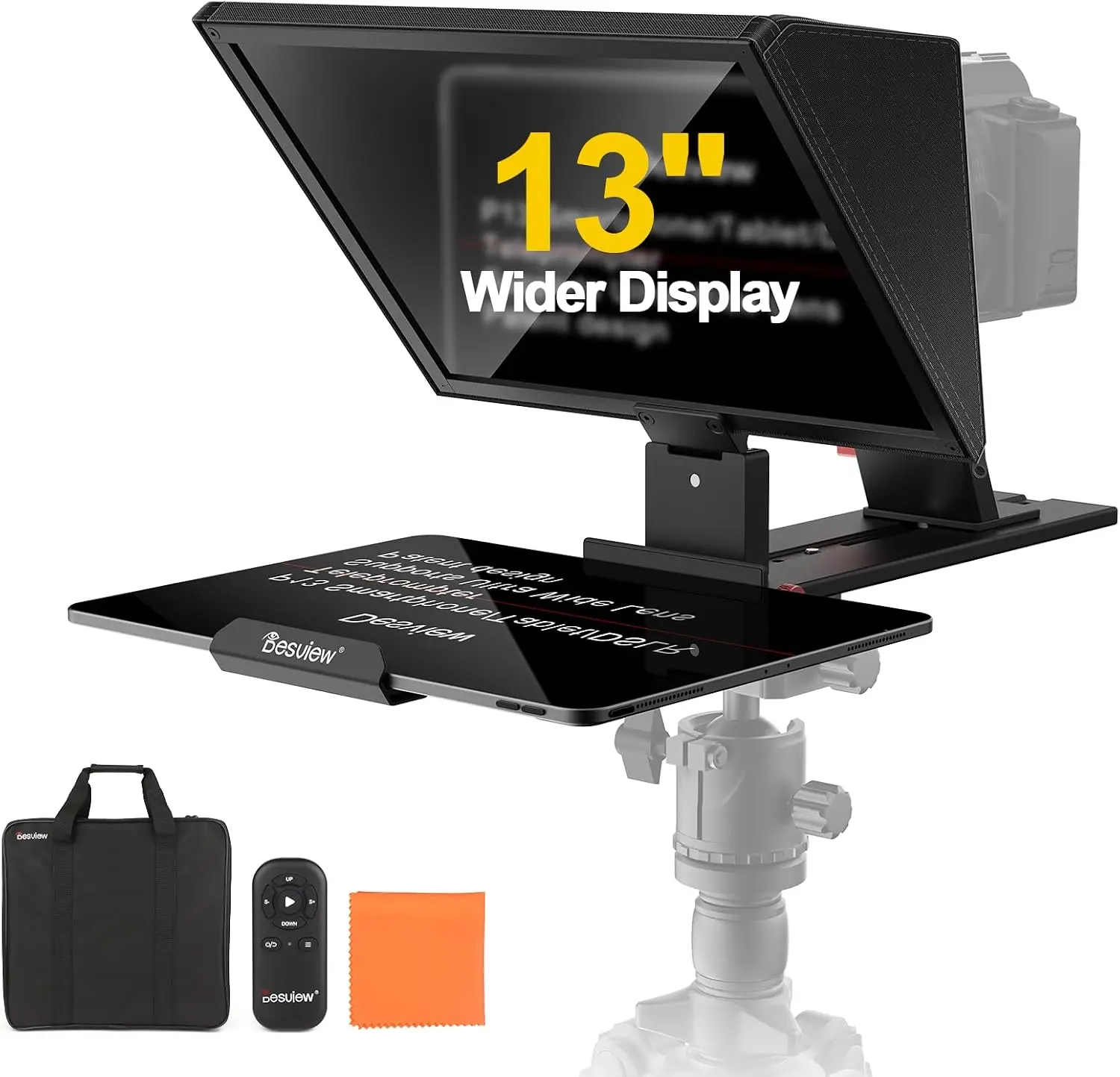 Portable Teleprompter for Camera and Tablet with Foldable Light Shield, Bluetooth Remote and Storage Bag, Compatible with 12.9" iPad Pro, for DSLR, YouTube Video Recording and Streaming