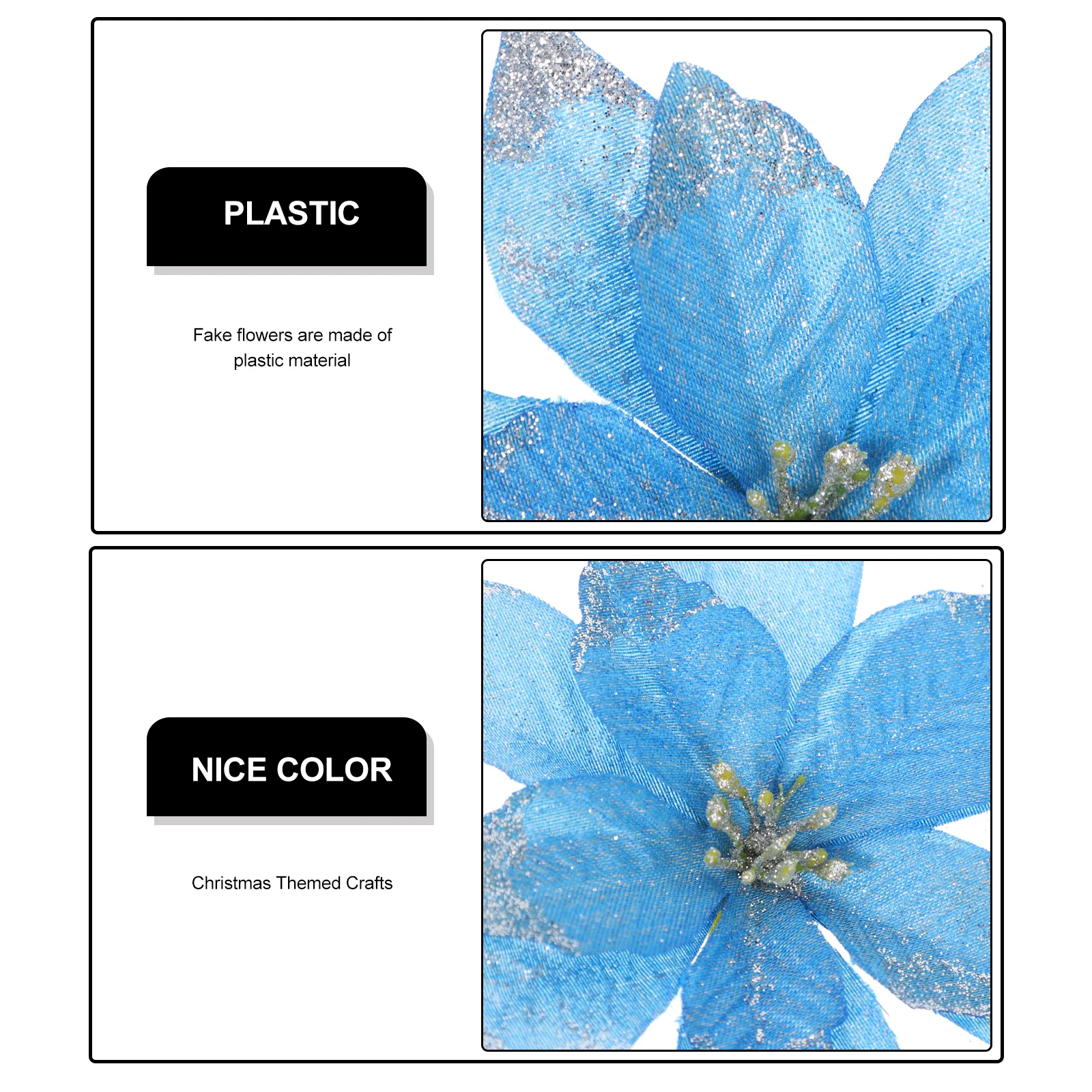 

10Pcs Christmas Tree Flower Decorative Plastic Flower Ideal for Xmas Wreath Decor Winter Holiday and Party Atmosphere