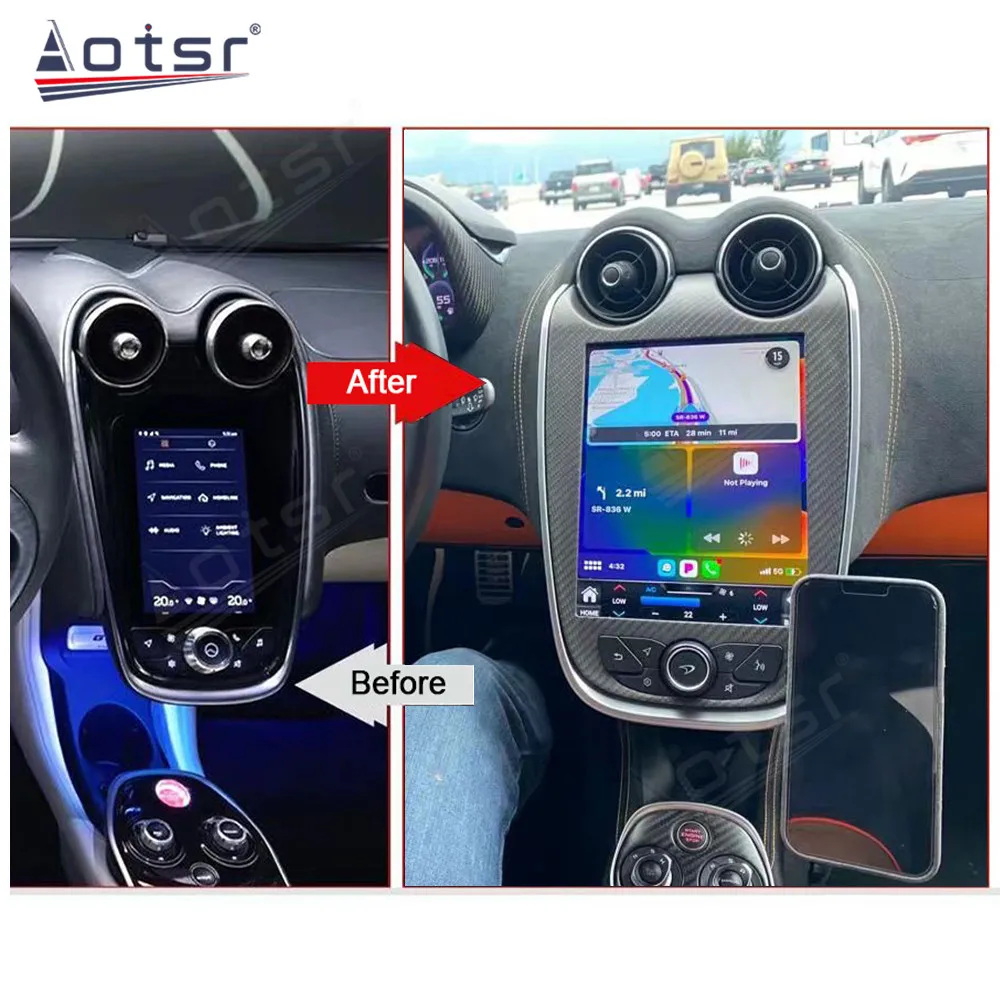 

Автомобильный мультимедийный экран с вертикальным экраном Android 13, для Mclaren Grand Tourer GT CAR, GPS-навигация, стерео радио, головное устройство Bluetooth