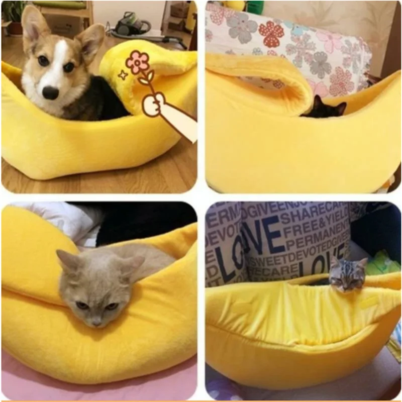 Puppy Dog Bed Cat Bed Pet Sofas Comfortable And Washable Cute Banana Shape Pug Doggy Kitten Sleeping Bed Nest for Small Animals