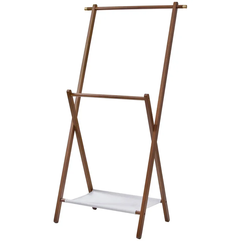 

Creative folding hanger bedside bedroom porch clothing rack double layer simple clothes drying rod clothing storage rack