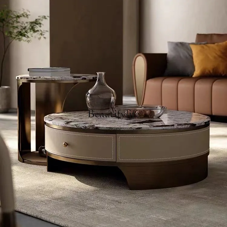 

Tianshan Twilight Snow Light Luxury Round Marble Coffee Table Round Coffee Table