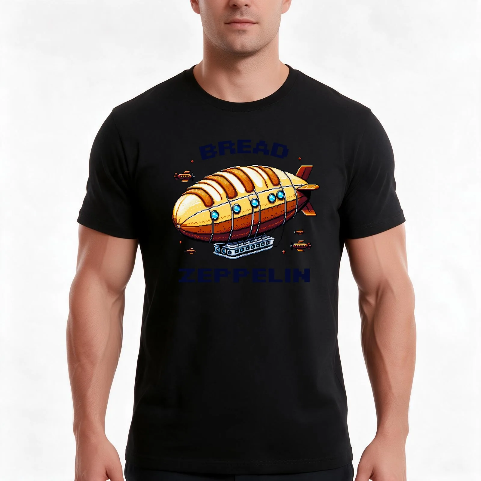 Bread Zeppelin: Retro 8-Bit Airship Art T-Shirt Summer Casual Cotton Tee Oversized Streetwear Tops Vintage Graphic Print