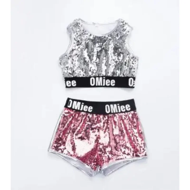 Crianças lantejoulas hip hop roupas para meninas jaqueta colheita regatas camisa shorts jazz dança traje de salão dança streetwear