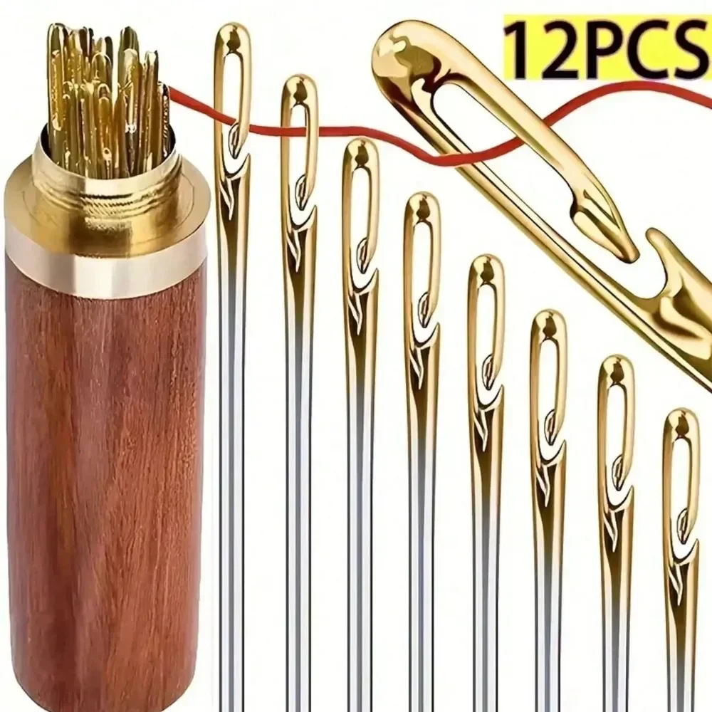 

12Pcs Blind Sewing Needles Multi-size Side Hole Stainless Steel Darning Sewing Hand Household DIY Beading Threading Needle