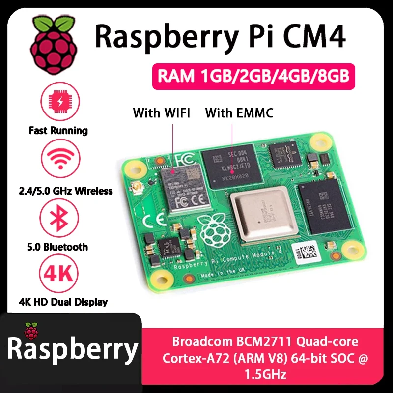 Raspberry Pi CM4 1GB/2GB/4GB/8GB RAM Rpi ComputeModule 4 4GB/8GB/16GB/32GB EMMC Wifi اختياري أداء معزز أصلي