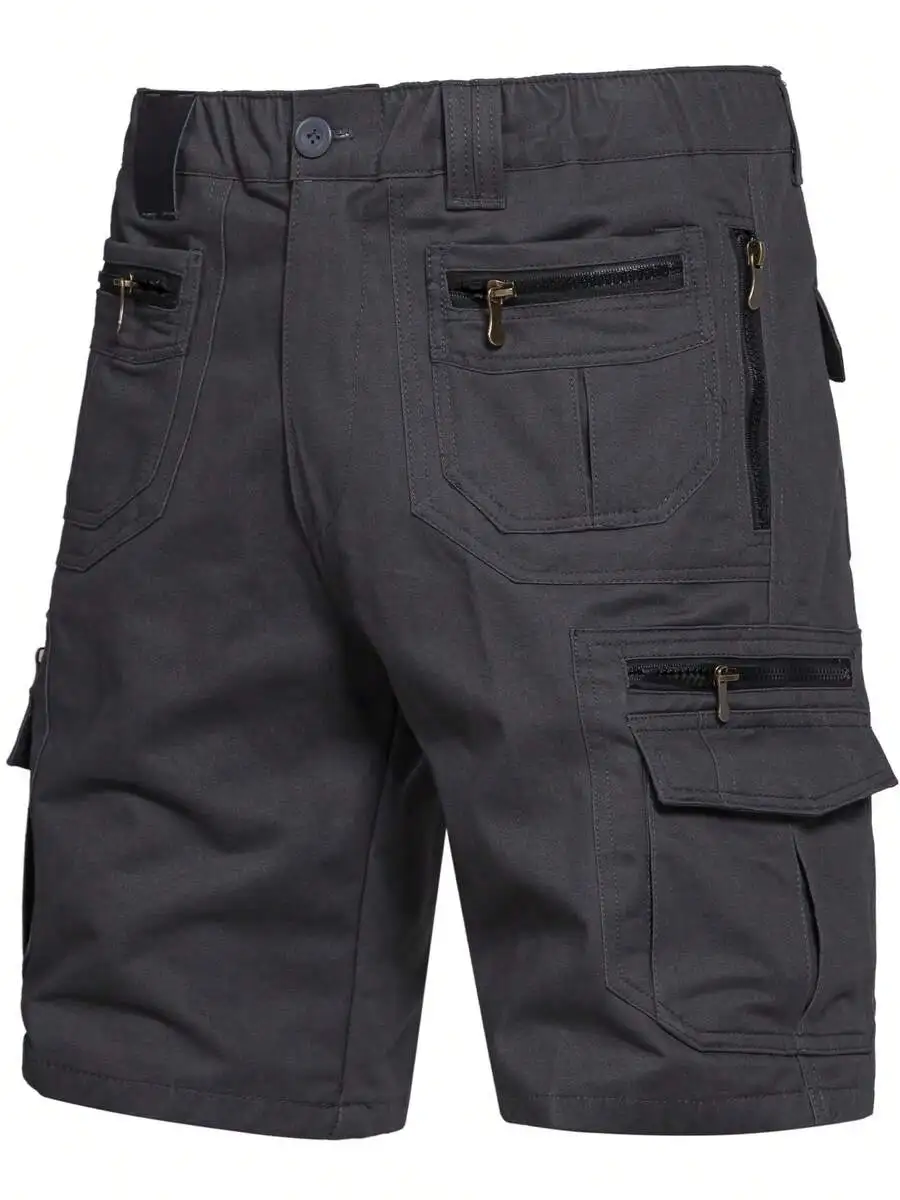 

Mens 12 Pocket Work Shorts Elastic Waist Cotton Casual Outdoor Shorts