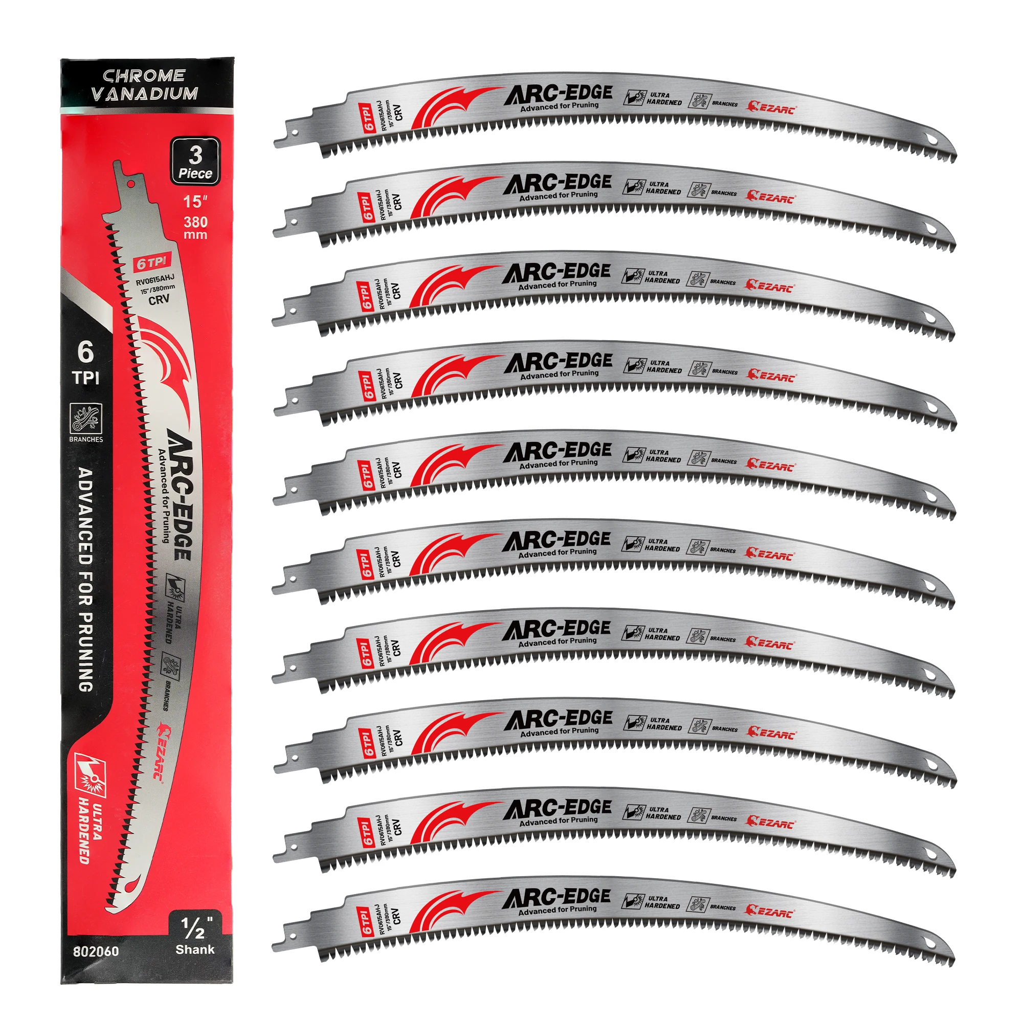 

EZARC 15-дюймовые полотна для сабельных пил, полотна для обрезки древесины 6TPI для обрезки деревьев, резки древесины, дуговой кромки, японские зубы