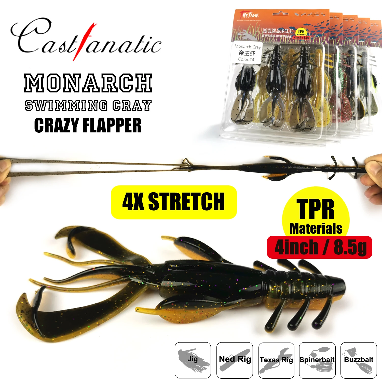 8.5g Castfanatic Monarch Cray Crawfish Floating Soft Shrimp Bait Silicone Worm Lure Crab Wobbler Bass accessori per la pesca alla carpa pesca