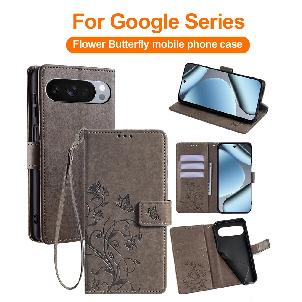PU Leather Wallet Phone Case For Google Pixel 10 8 9 7 6 Pro XL 5G 9A 8A 7A Multi‑Card Slots Flip Cover Butterfly Flower Printed