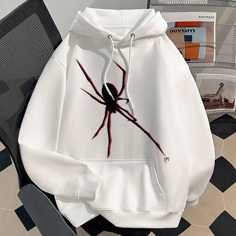 

American trendy brand spider print coat autumn and winter heavyweight men and women casual street loose hooded sweatshirt thin