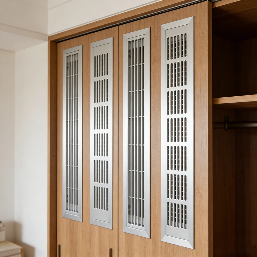 

1 шт. Декоративная вентиляционная решетка из алюминиевого сплава для шкафа, серебристая, с отверстиями, шириной 100 мм, 150 мм, 200 мм, фурнитура