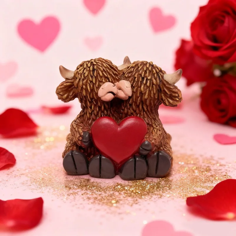 

1PCS Cute Highland Cow Couple Figurines Love Toys Family-themed Romantic Ornaments for Weddings Decors Toy Valentine's Day Gifts