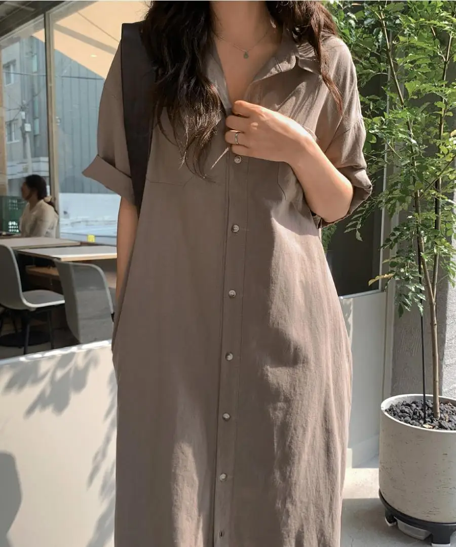Loose Versatile Shirt Dress Updated Size Color Added Six Colors Trendy Loose Fit French Lazy Style Simple Chic Polyester Midi...