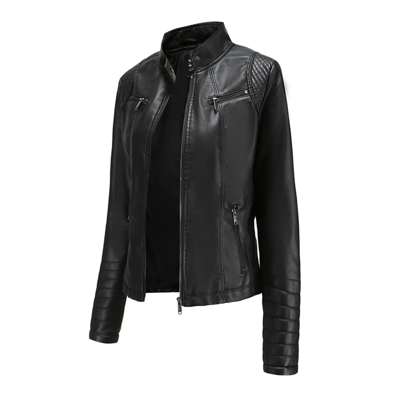 Spring Autumn Women\'s Casual Leather Jacket Outdoor Windproof PU Vintage Blouse Fashion Slim Motorcycle Wear Women\'s Clothing