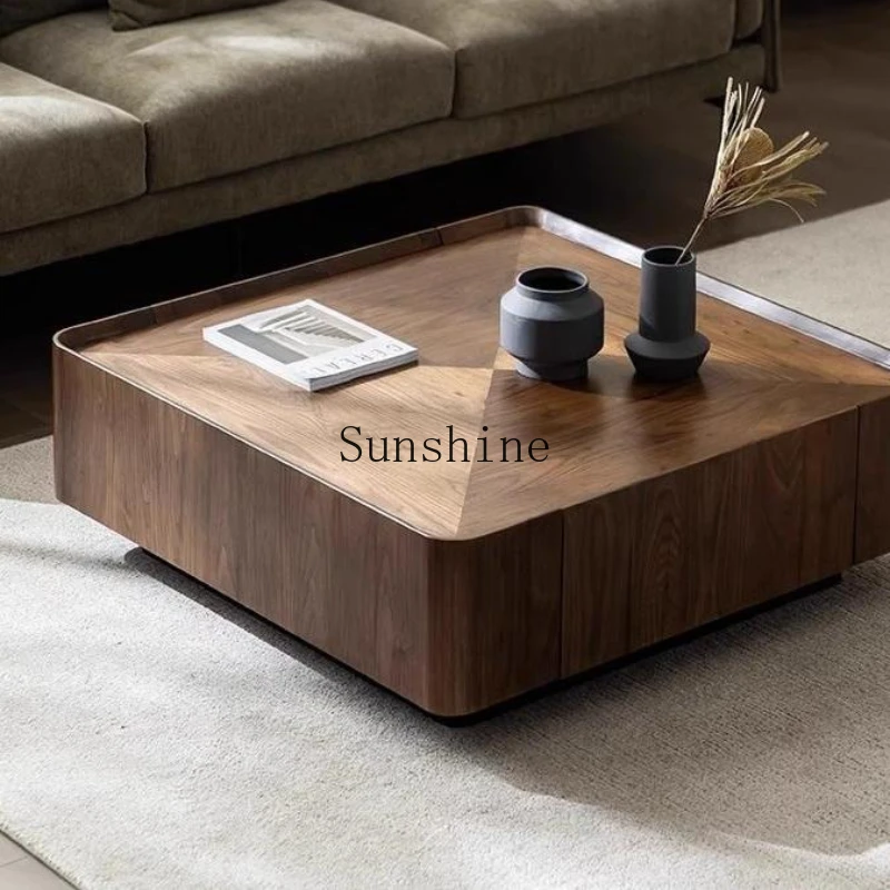 

Italian minimalist North American black walnut solid wood coffee table square storage furniture