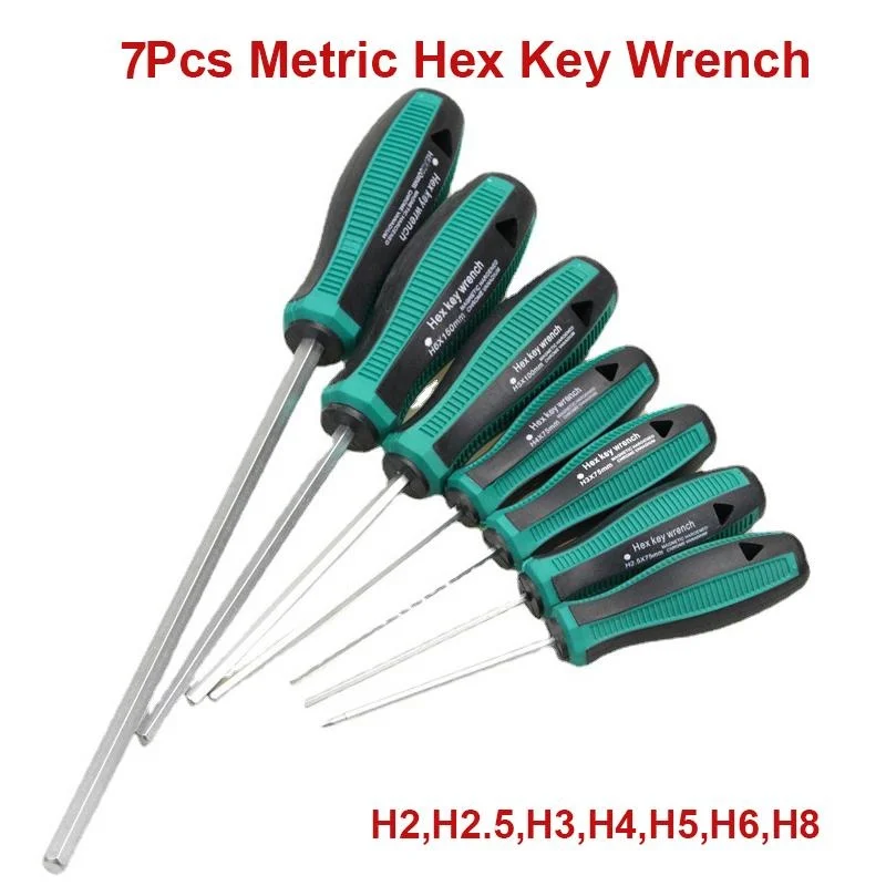 7Pcs Hex Key Wrench Set CRV Metric Hex Screwdriver Bits Flat Allen Wrench Drill Bits with Rubber Handle