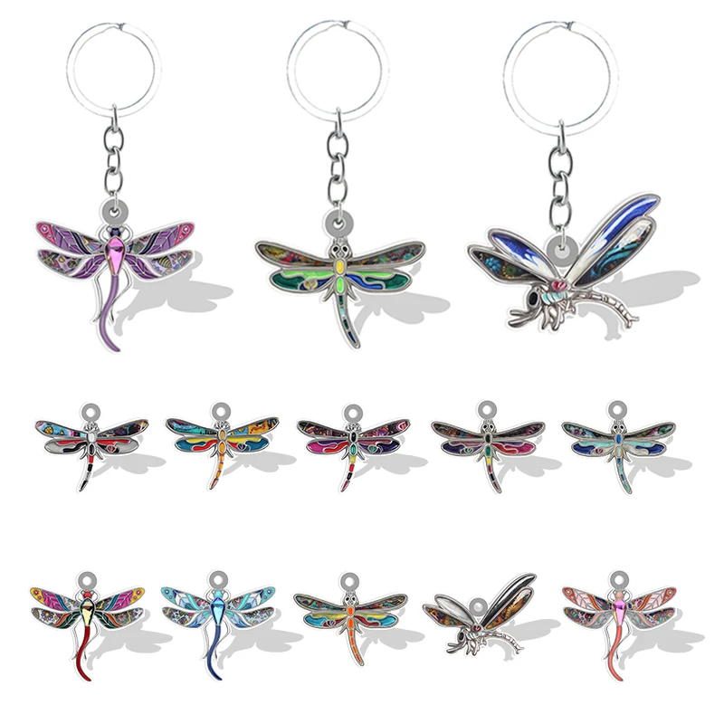 Resin 2D flat Dragonfly Pendant Keychain Acrylic Insect Jewelry Keyring Keyholder NEW Accessories QDW879