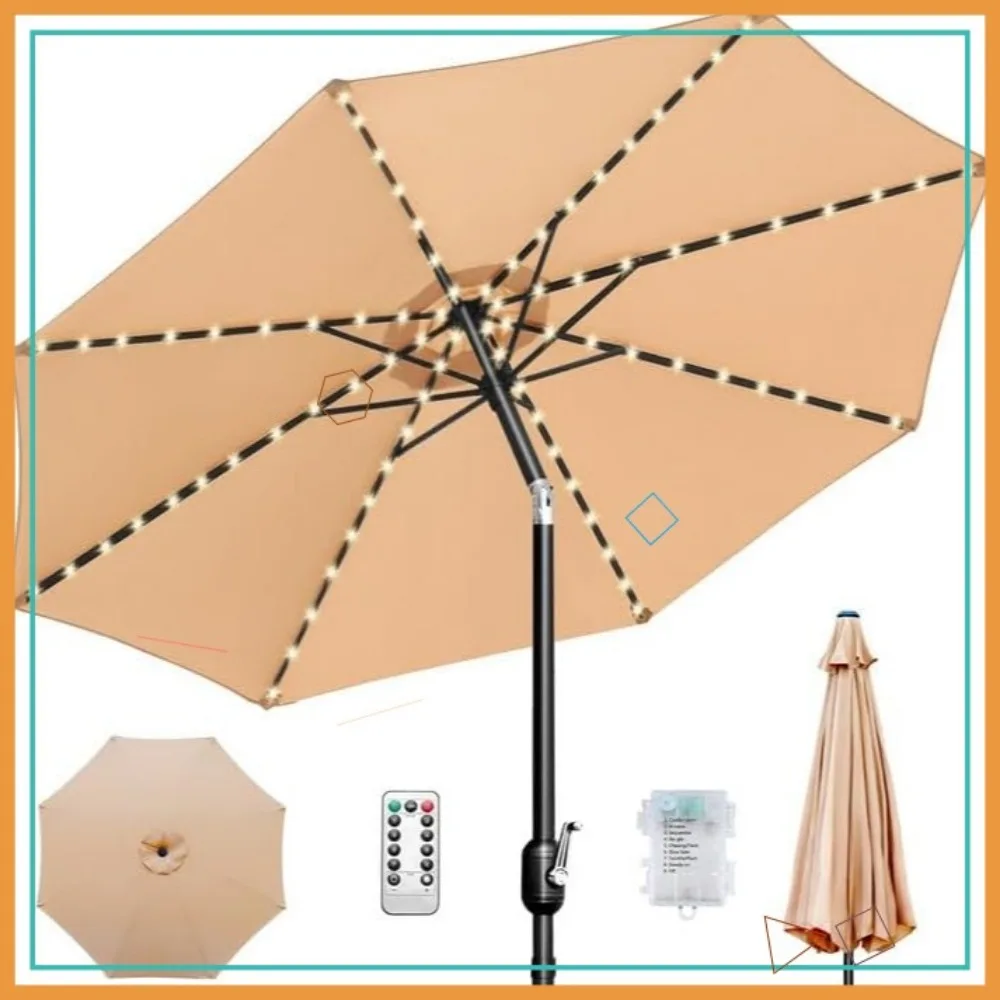 

10ft Outdoor Patio Umbrella with LED Lights, Tilt & Crank for Garden, Pool, Deck