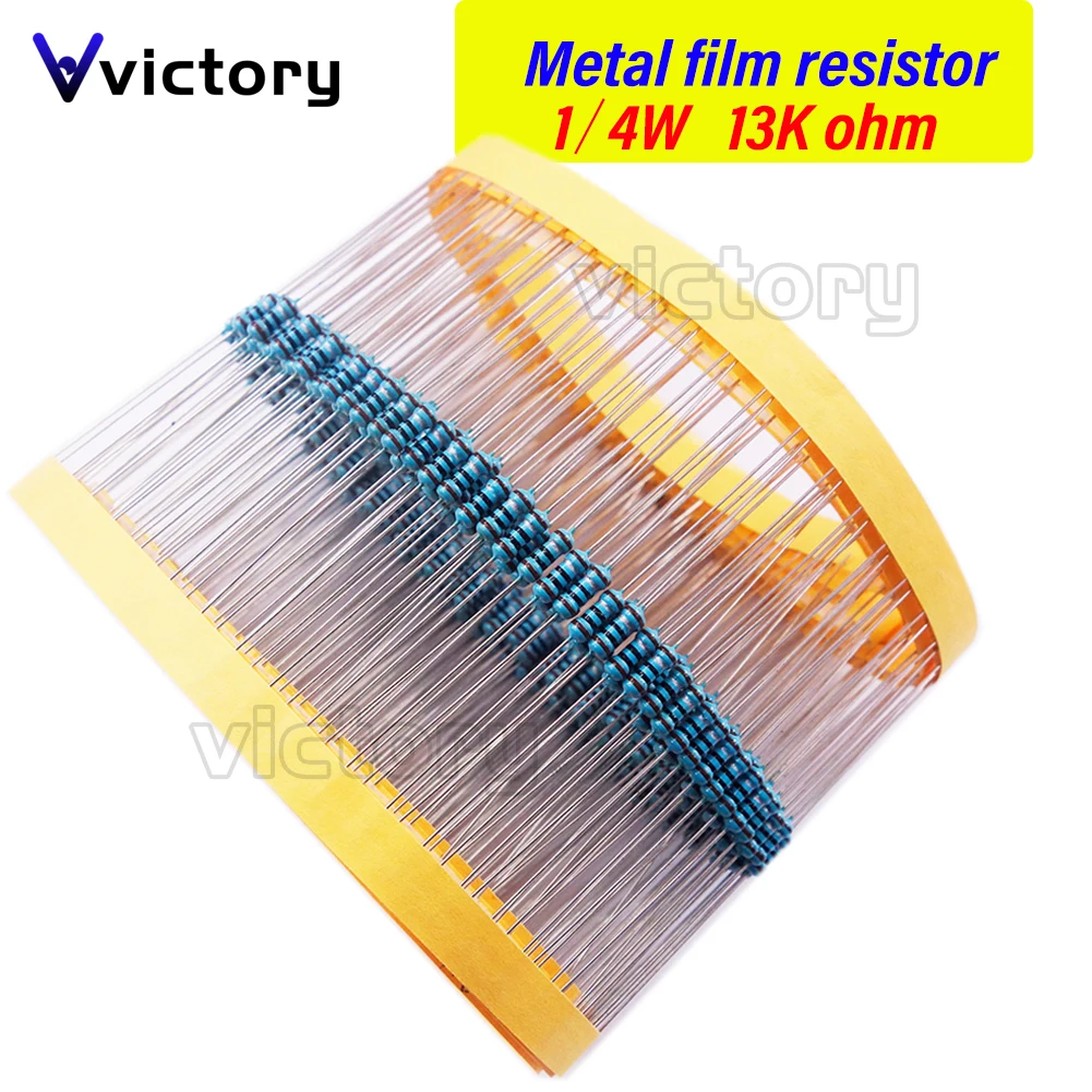 100 Stück Metallschichtwiderstand Fünf-Farben-Ringweberei 1/4 W 0,25 W 1 % 13 K 13 K Ohm 13 kOhm
