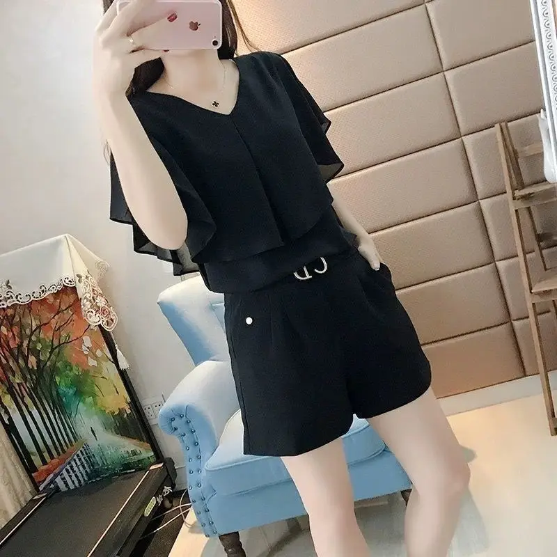 2023 New Summer Fashion Trend Commuting Minimalist V-neck Ruffled Edge Elegant Temperament Fresh Solid Color Versatile Shirt