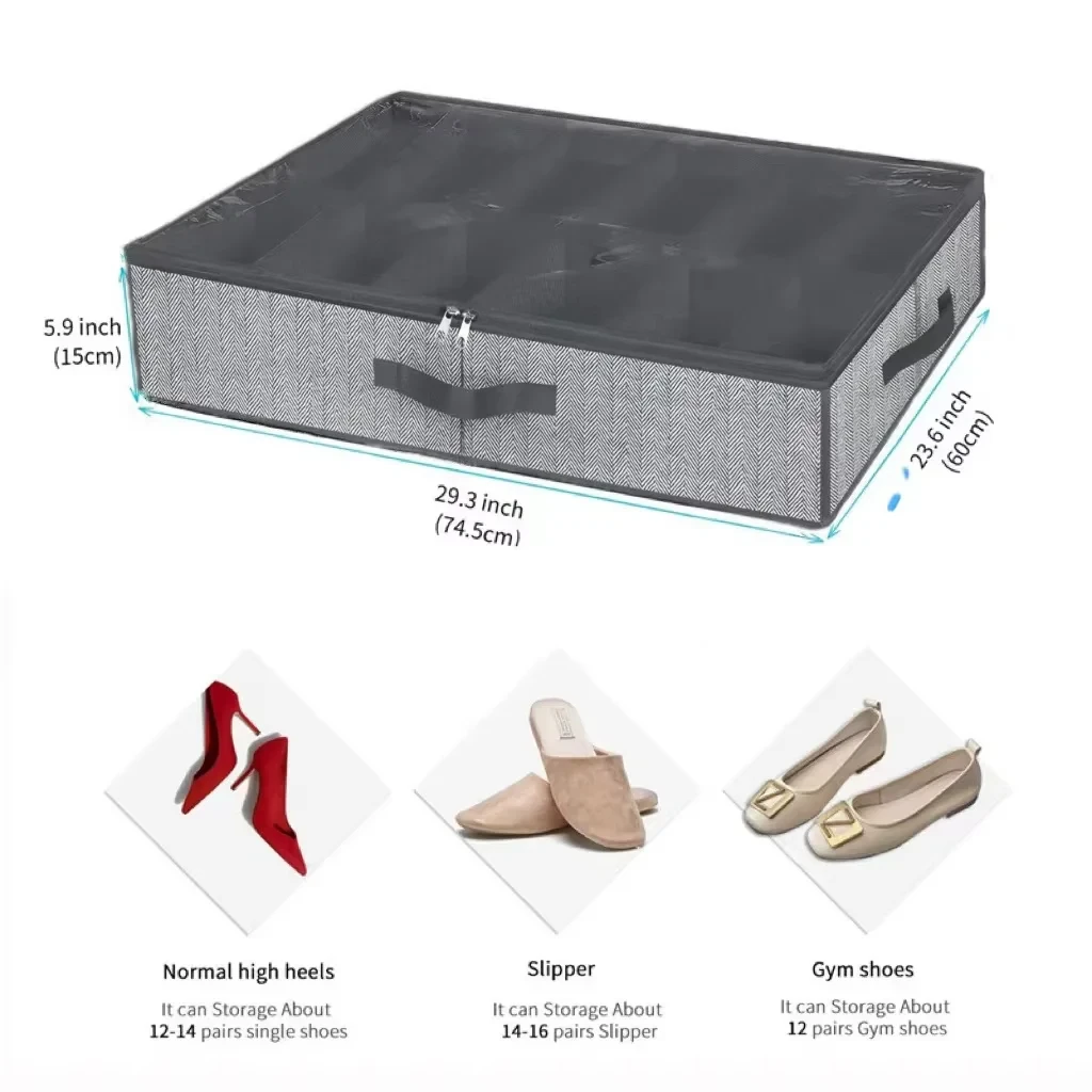 

1 Piece Under Bed Shoe Storage Organizer can accommodate 12 to 16 pairs of shoes with transparent window breathable foldable