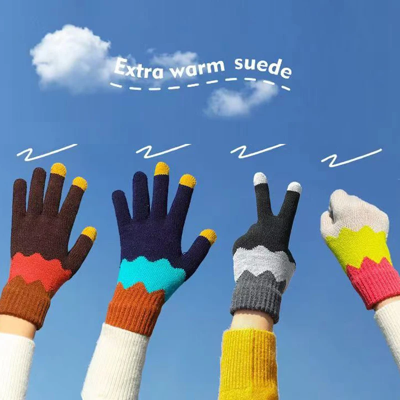 

Vintage Winter Warm Gloves Touch Screen Knitted Full Finger Gloves Elastic Thermal Knit Mittens For Women Girls Christmas Gift