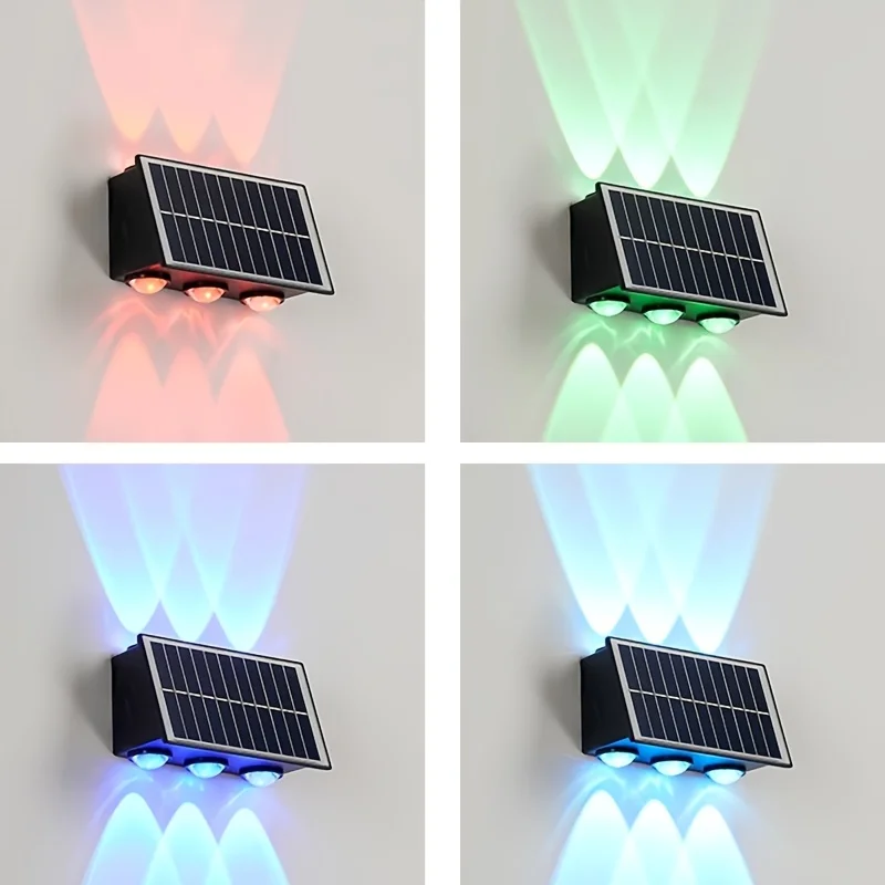 

6 LED Solar Light Up and Down RGB Solar Wall Lights RGB And Color Change Outdoor Waterproof for Backyard Pool Railing Porch